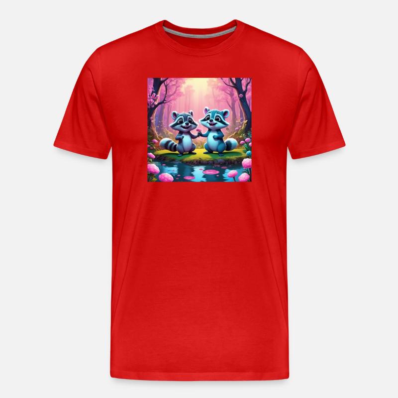 Waschbären im Märchenwald - Männer Premium Bio T-Shirt - Rot