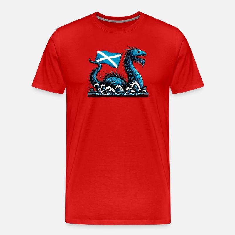Szkocja Potwór z Loch Ness - Ekologiczna koszulka męska Premium - czerwony