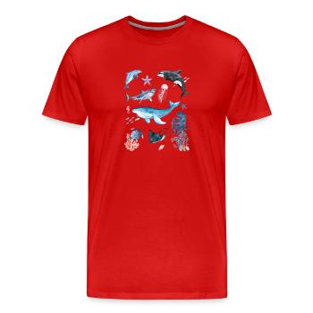 Monde sous-marin, animaux marins - T-shirt bio Premium Homme - rouge - Devant - Damien (186cm)