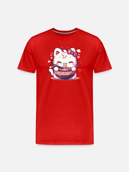 Cat eating Ramen - Men's Premium Organic T-Shirt - red