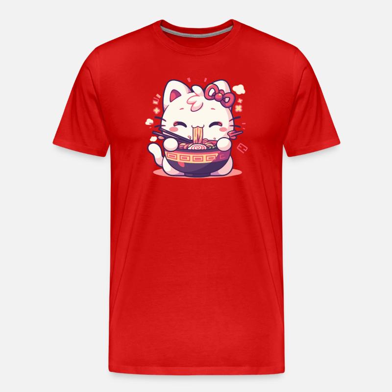 Katze isst Ramen - Männer Premium Bio T-Shirt - Rot