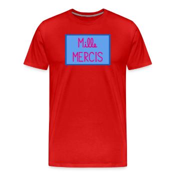 MAÎTRESSE. MAITRE. MERCI. MERCI MAÎTRESSE - T-shirt bio Premium Homme - rouge - Devant - Damien (186cm)