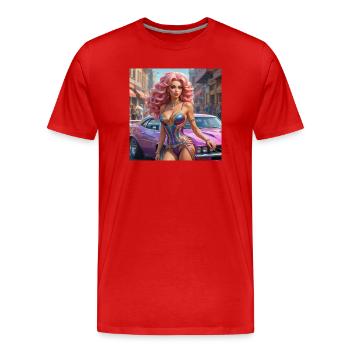 Glamour Showgirl Retro Auto - Männer Premium Bio T-Shirt - Rot - Vorne - Damien (186cm)