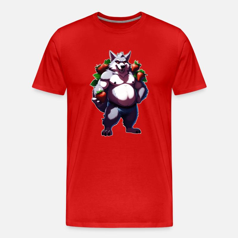 Wolf Erdbeere 1 - Männer Premium Bio T-Shirt - Rot