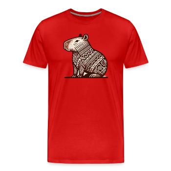 Sitzendes Wasserschwein im südamerikanischen Stil - Männer Premium Bio T-Shirt - Rot - Vorne - Damien (186cm)