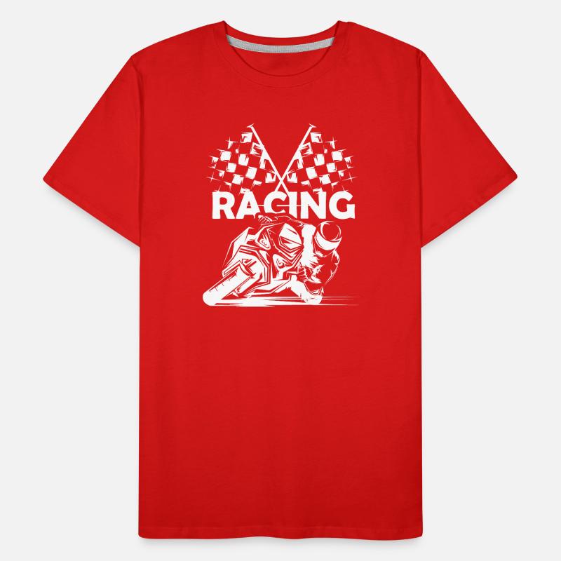 Symbole de course de moto Drapeau à damier Logo de piste de course T-shirt bio Premium Homme