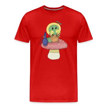 Whimsical Green Caterpillar - Men's Premium Organic T-Shirt - red - Front - Damien (186cm)