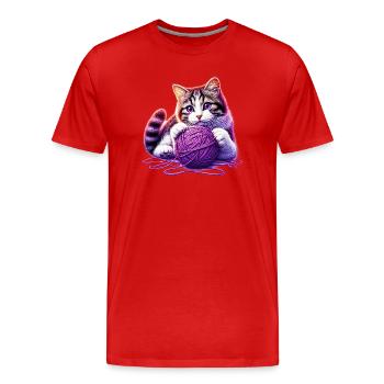 Le chat joue avec une pelote de laine - T-shirt bio Premium Homme - rouge - Devant - Damien (186cm)