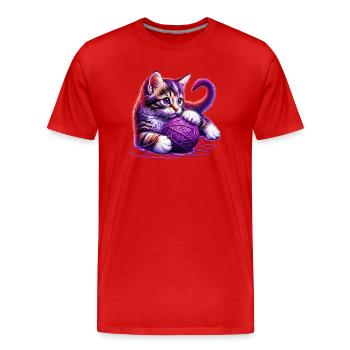 Le chat joue avec une pelote de laine - T-shirt bio Premium Homme - rouge - Devant - Damien (186cm)