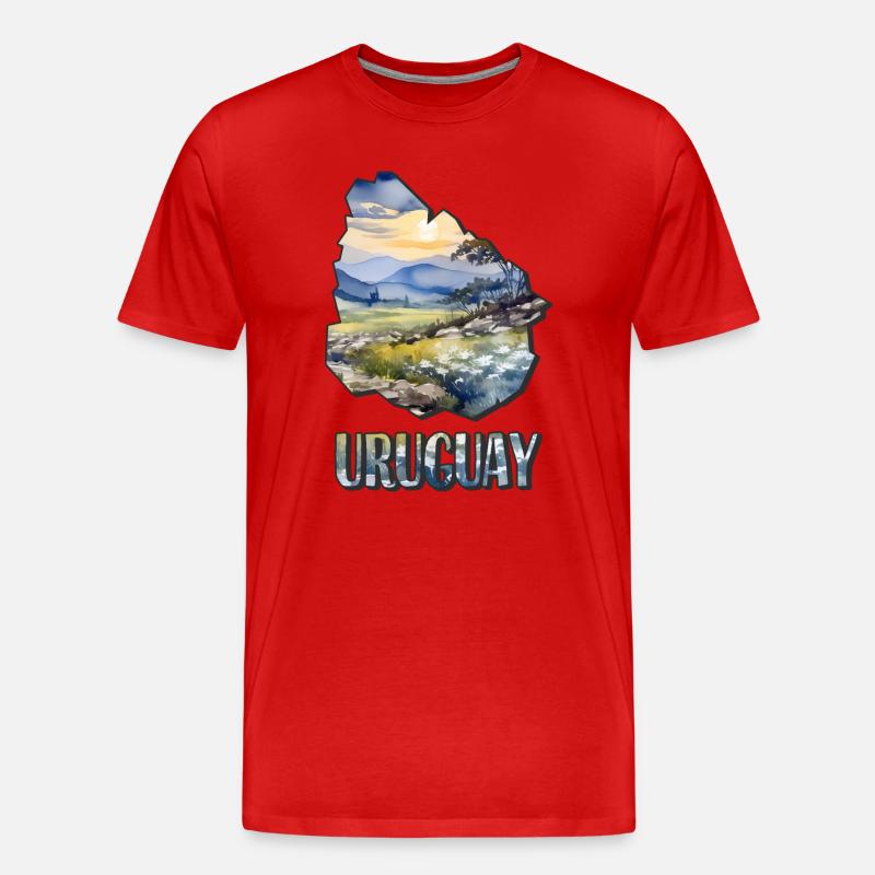 Carte à l’aquarelle de l’Uruguay - T-shirt bio Premium Homme - rouge