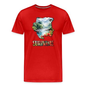 Watercolor Map of Suriname - Men's Premium Organic T-Shirt - red - Front - Damien (186cm)