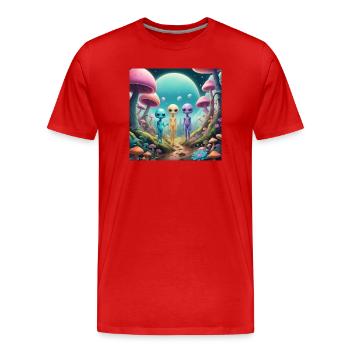 Aliens - Men's Premium Organic T-Shirt - red - Front - Damien (186cm)