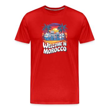 Marokkanische Abenddämmerung Mit Stadt Und Palme - Männer Premium Bio T-Shirt - Rot - Vorne - Damien (186cm)