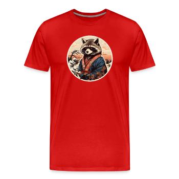 Waschbär Samurai im Kimono Sonnenuntergang - Männer Premium Bio T-Shirt - Rot - Vorne - Damien (186cm)