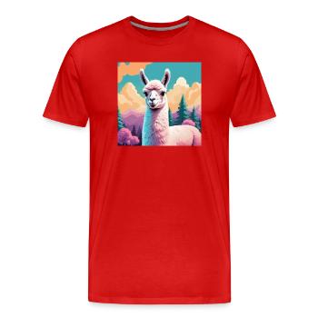 Lama - Männer Premium Bio T-Shirt - Rot - Vorne - Damien (186cm)