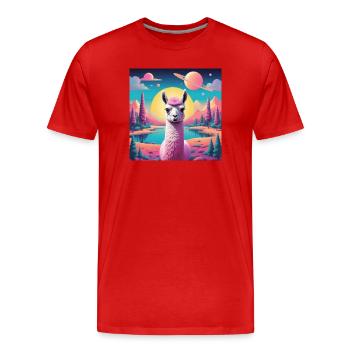 Space-Lama - Männer Premium Bio T-Shirt - Rot - Vorne - Damien (186cm)
