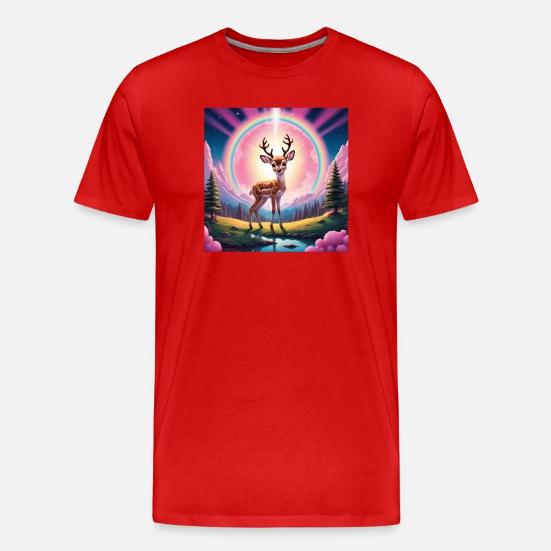Reh mit Regenbogen - Männer Premium Bio T-Shirt - Rot