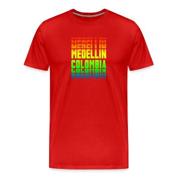 Medellin Kolumbien Regebogen Design - Männer Premium Bio T-Shirt - Rot - Vorne - Damien (186cm)