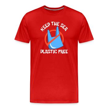Baignade sur la plage et la mer sans plastique contre la pollution - T-shirt bio Premium Homme - rouge - Devant - Damien (186cm)