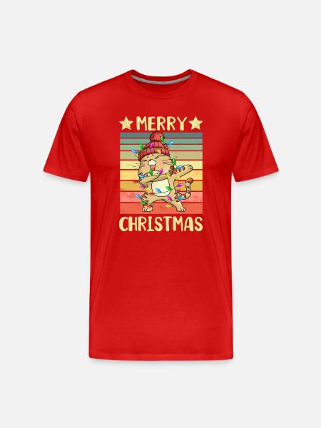 Merry Christmas Cat - Men's Premium Organic T-Shirt - red