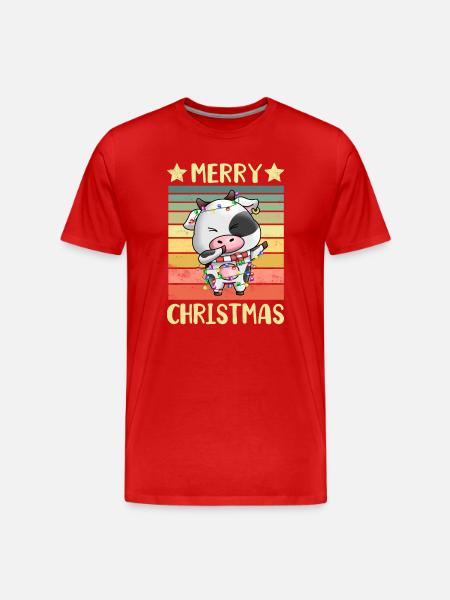 Merry Christmas Cow - Men's Premium Organic T-Shirt - red