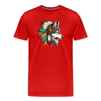 Indianerwolf Amerikanische Rothaut - Männer Premium Bio T-Shirt - Rot - Vorne - Damien (186cm)