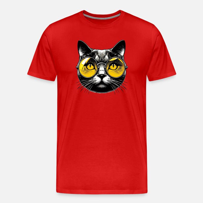 Kater mit Brille - Männer Premium Bio T-Shirt - Rot