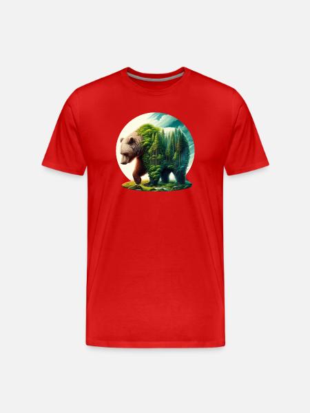 Bear with forest in silhouette - Men's Premium Organic T-Shirt - red
