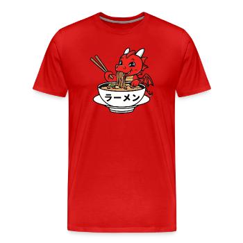 Niedlicher Drache genießt japanische Ramen - Männer Premium Bio T-Shirt - Rot - Vorne - Damien (186cm)