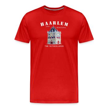 Haarlem Facade De Waag, Pays-Bas Dessin à la main - T-shirt bio Premium Homme - rouge - Devant - Damien (186cm)