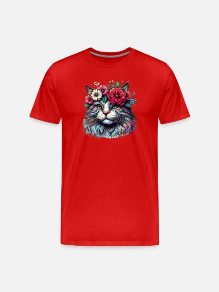Chat avec des fleurs - T-shirt bio Premium Homme - rouge