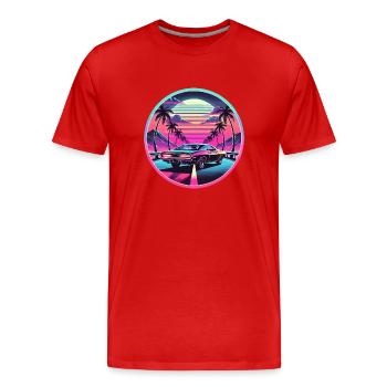 Retro Sunset Muscle Car Fahren - Männer Premium Bio T-Shirt - Rot - Vorne - Damien (186cm)