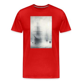 Mystische Schiffe im Nebel: Maritime Traumlandschaftskunst - Männer Premium Bio T-Shirt - Rot - Vorne - Damien (186cm)