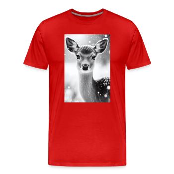 Tranquil Deer in Snowy Forest - Men's Premium Organic T-Shirt - red - Front - Damien (186cm)