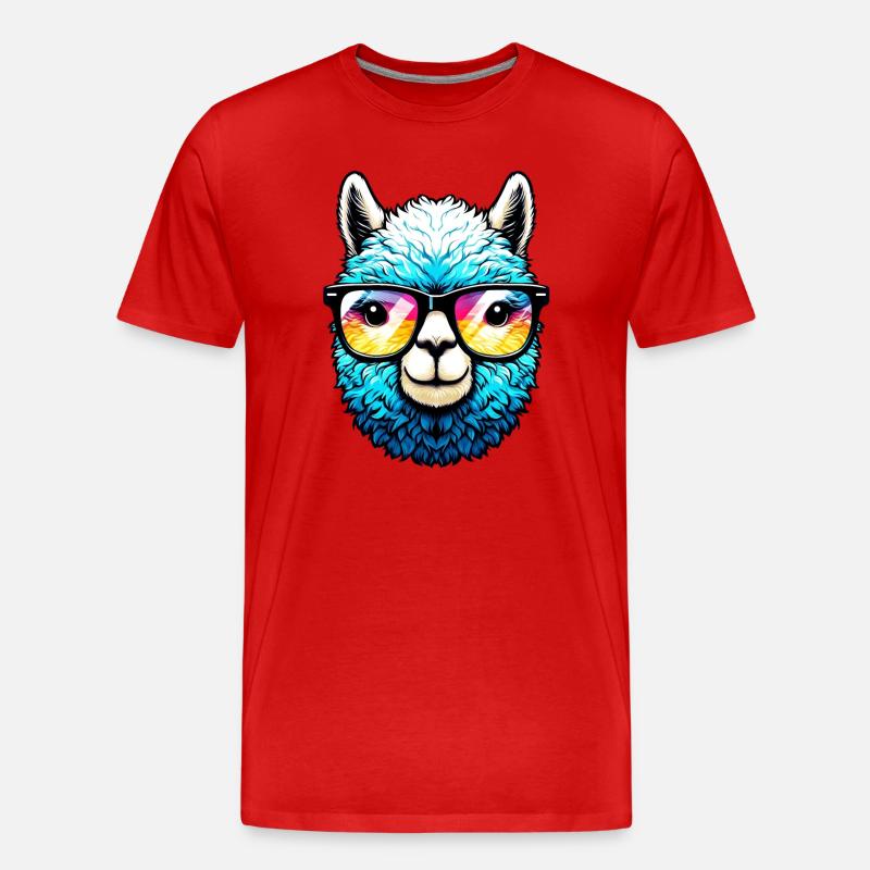 Alpaka mit Sonnenbrille - Männer Premium Bio T-Shirt - Rot