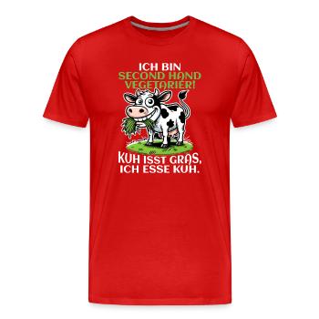 Ich bin Second Hand Vegetarier - Kuh Meme - Männer Premium Bio T-Shirt - Rot - Vorne - Damien (186cm)