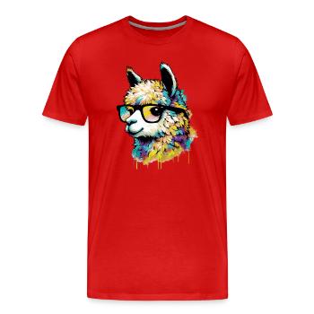 Alpaka - Männer Premium Bio T-Shirt - Rot - Vorne - Damien (186cm)