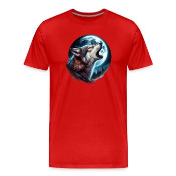 Le loup hurle à la pleine lune - T-shirt bio Premium Homme - rouge - Devant - Damien (186cm)