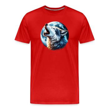 Wolf heult den Vollmond an - Männer Premium Bio T-Shirt - Rot - Vorne - Damien (186cm)