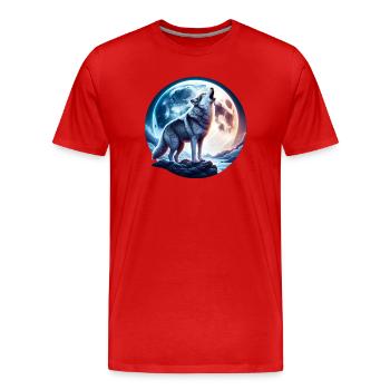Le loup hurle à la pleine lune - T-shirt bio Premium Homme - rouge - Devant - Damien (186cm)
