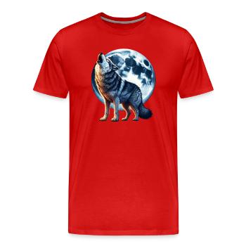 Wolf heult den Vollmond an - Männer Premium Bio T-Shirt - Rot - Vorne - Damien (186cm)