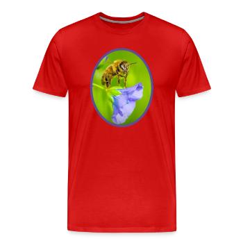 Abeille sur fleur violette - ovale - T-shirt bio Premium Homme - rouge - Devant - Damien (186cm)