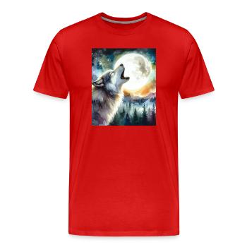 MOONLIT WOLF HEULEN NÄCHTLICHES RITUAL, WILDNIS - Männer Premium Bio T-Shirt - Rot - Vorne - Damien (186cm)