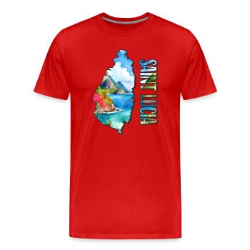 Watercolor Map of Saint Lucia - Men's Premium Organic T-Shirt - red - Front - Damien (186cm)