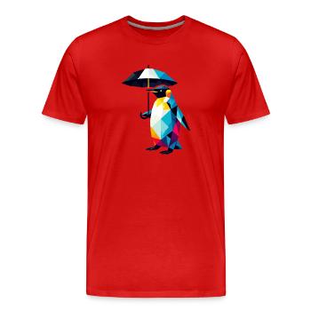 Colorful Geometric Penguin Umbrella Polygon Art - Men's Premium Organic T-Shirt - red - Front - Damien (186cm)