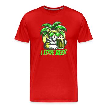 I LOVE BEER Katze unter Palmen mit Bier. - Männer Premium Bio T-Shirt - Rot - Vorne - Damien (186cm)