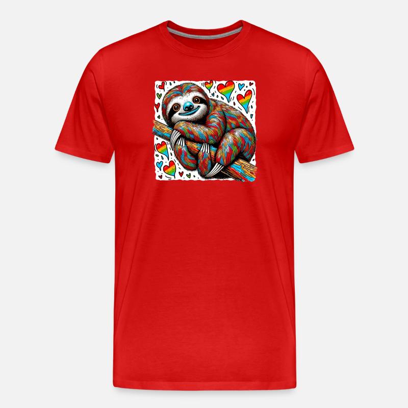 Faultier mit Herzen - Männer Premium Bio T-Shirt - Rot