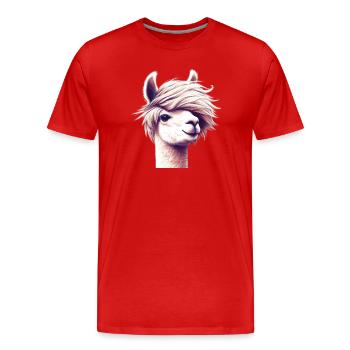 Alpaka - Männer Premium Bio T-Shirt - Rot - Vorne - Damien (186cm)