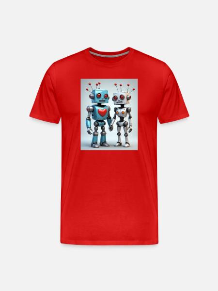 Roboter Pärchen - Männer Premium Bio T-Shirt - Rot