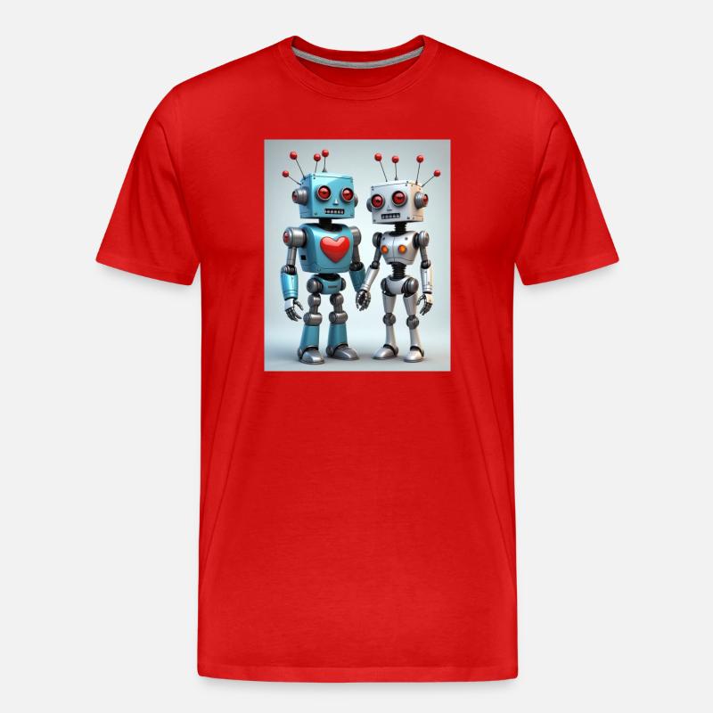 Roboter Pärchen - Männer Premium Bio T-Shirt - Rot
